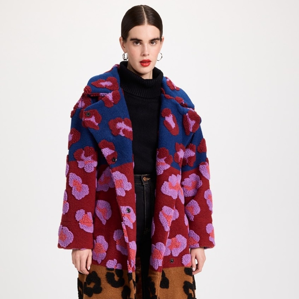FARM Rio Mixed Leopards Fleece Coat Size L